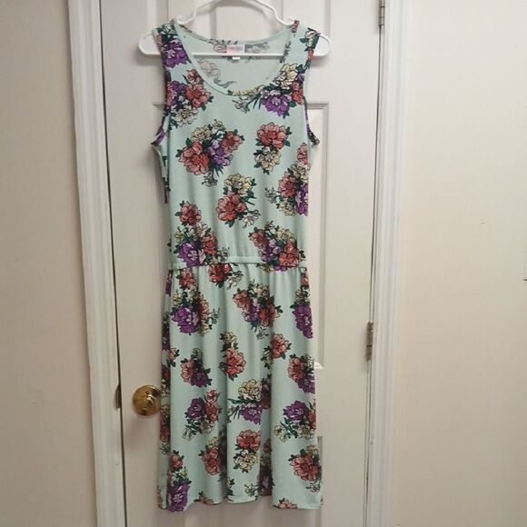 LULAROE Floral Sleeveless Dress Elastic Waist Size M. Mint Green - Picture 1 of 7